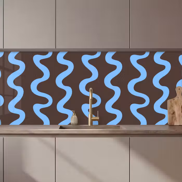 Kitchen splashback - Winding lines - Blue - Brown - Minimalist