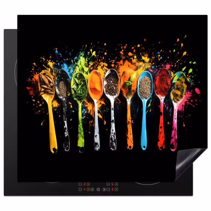 Induction hob protector - Spoons - Spices - Modern - Graffiti - Paint - Colorful