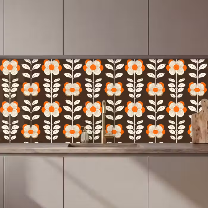 Kitchen splashback - Flowers - Retro - Brown