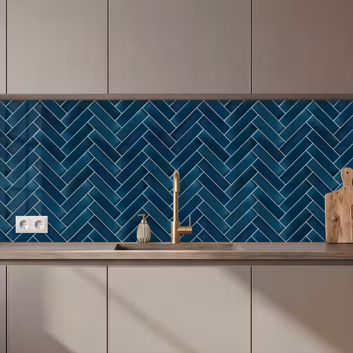 Kitchen splashback - Herringbone pattern - Tiles - Deep blue