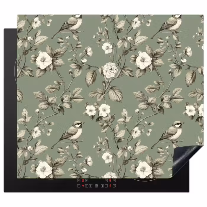 Induction hob protector - Botanical - Birds - Green